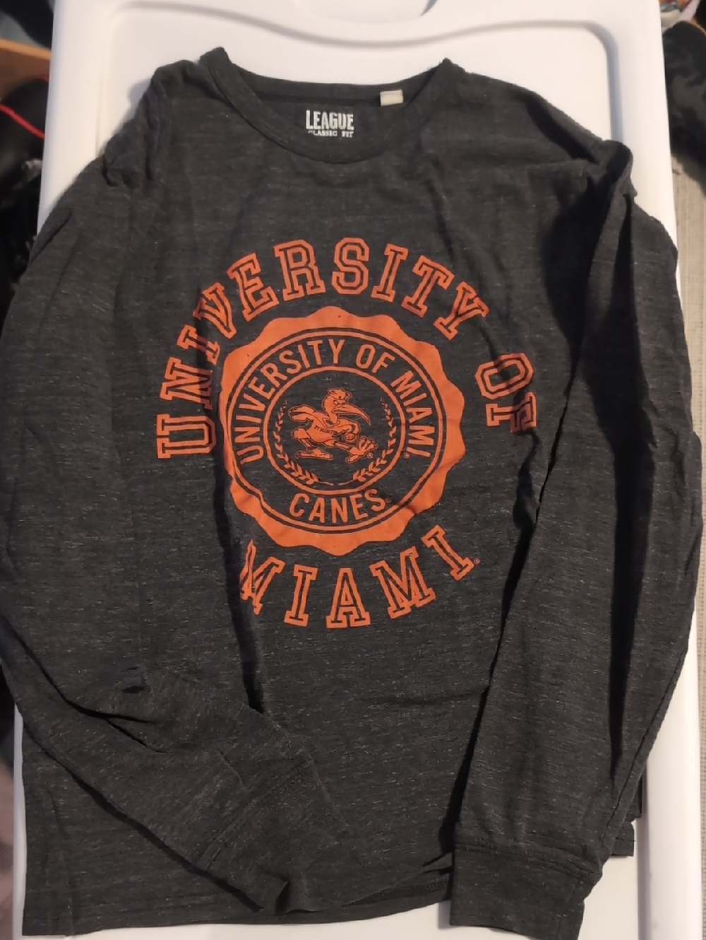 League Charcoal Long-Sleeve University of Miami Tee with Orange Graphic
